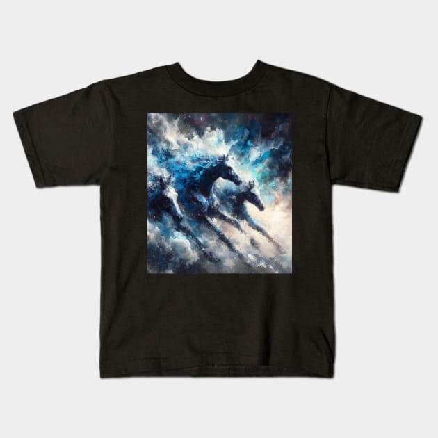 Horses Oil Painting Kids T-Shirt by DarkWave